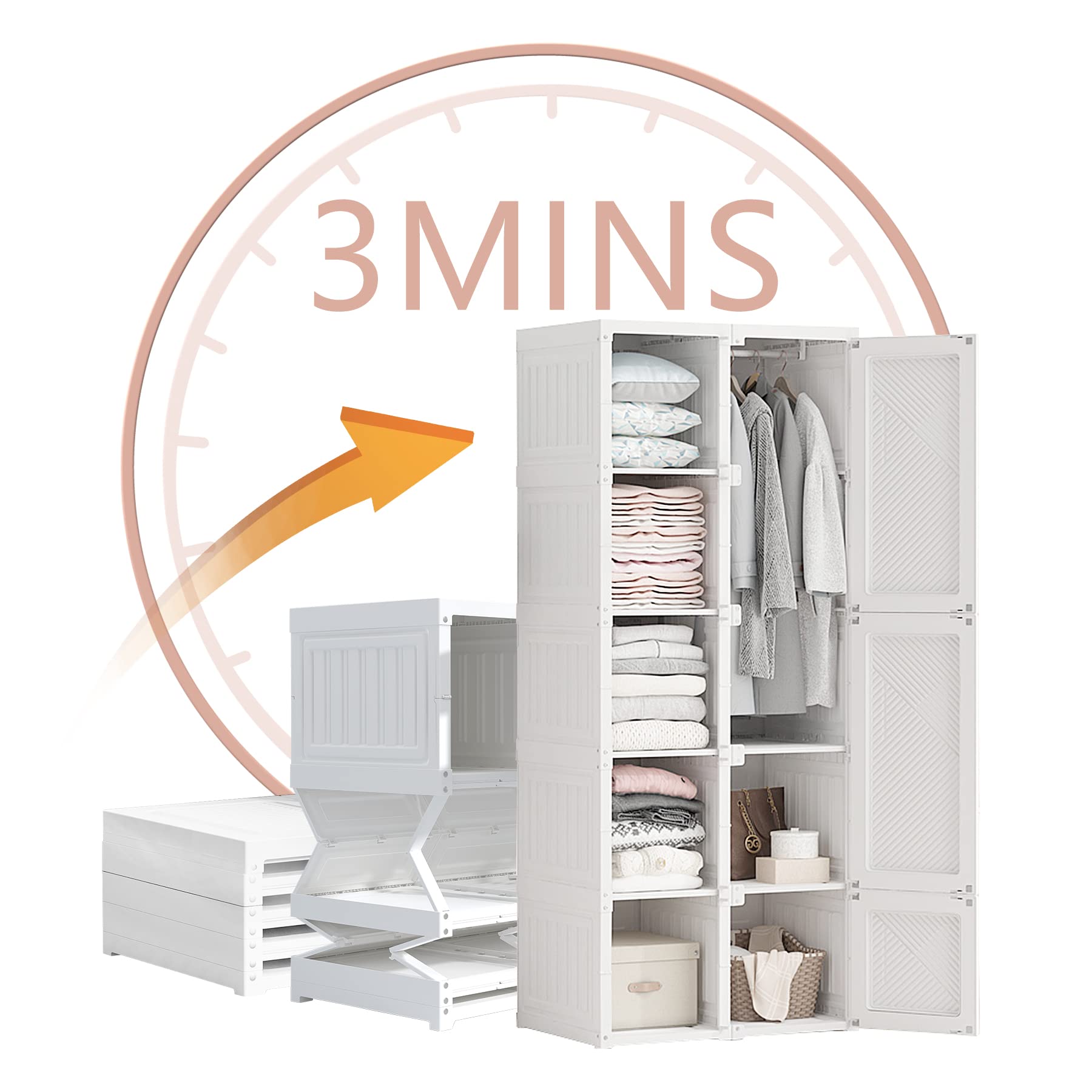 DOREROOM 20 Inch Foldable Portable Wardrobe Closet - White Hanging Storage Cabinet with 10 Shelves | Space Saving Clothes Organizer for Bedroom, Dorm, Apartment & Travel | Perfect for Small Spaces, Camping and Guest Rooms