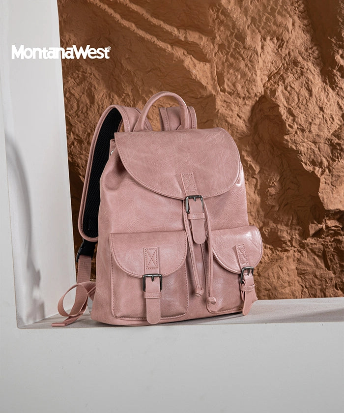 Montana West Buckle Backpack for Women - Stylish Leather Backpack Purse with Adjustable Straps - Perfect for Work, Travel & Everyday Use