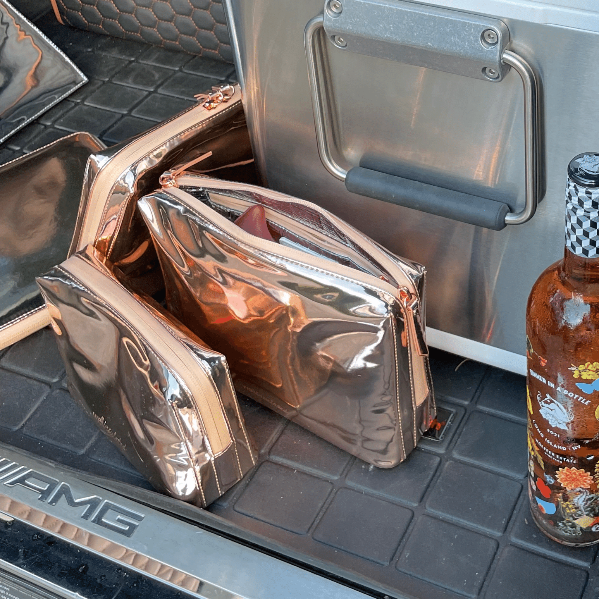 Premium Large Rose Gold Makeup Bag for Women - Waterproof Cosmetic Organizer with Multiple Pockets - Perfect for Travel, Gym, and Everyday Use