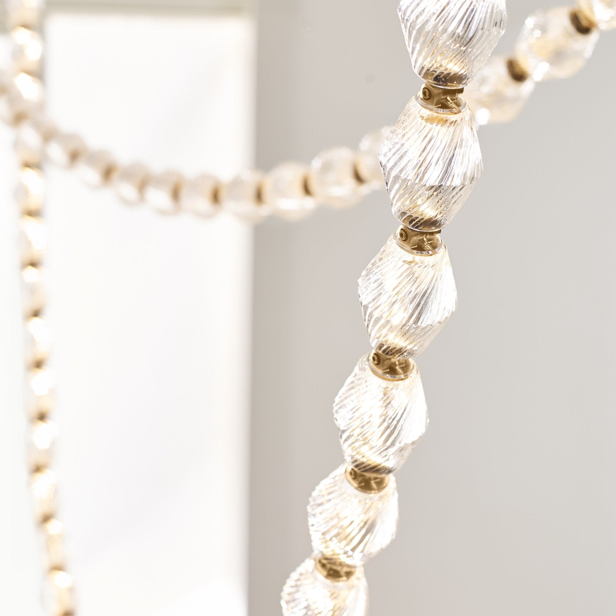 Elegant Glass Chain Chandelier - Modern Crystal Pendant Lighting Fixture for Dining Room, Bedroom, or Living Room Decor