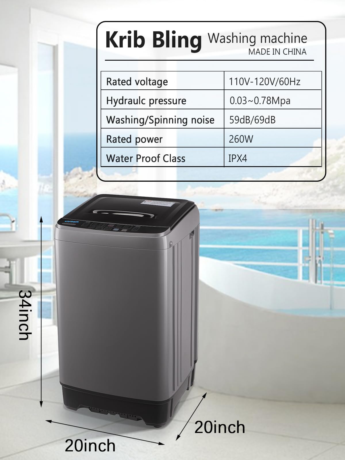 17.7 lbs Full-Automatic Portable Washing Machine with LED Display & Drain Pump - 10 Wash Programs, 8 Water Levels, Compact Laundry Washer for Apartments, RVs, Dorms (Grey) - Perfect for Small Spaces & Travel Use