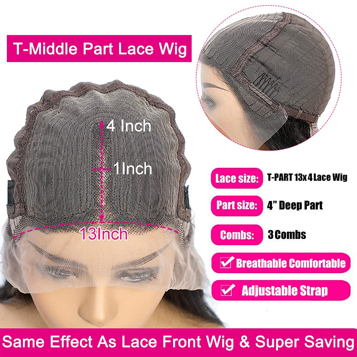 SUPERNOVA Deep Curly Lace Front Human Hair Wig - 18 Inch Glueless T-Part Pre-Plucked 180% Density Natural Black | Perfect for Daily Wear, Cosplay & Special Occasions