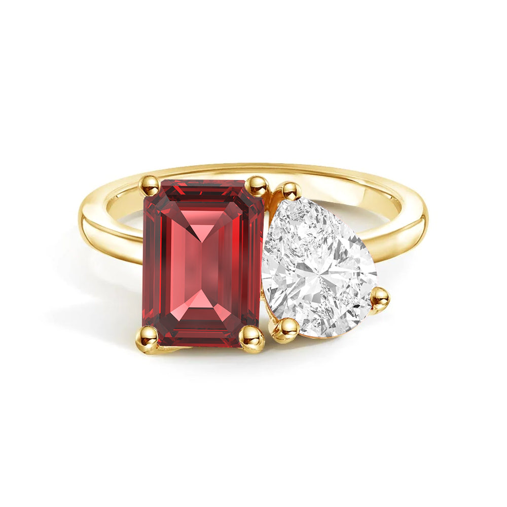 Personalized Toi et Moi Ruby Birthstone Ring for Women - Custom Anniversary, Engagement & Wedding Jewelry Gift - Perfect for Romantic Occasions & Special Celebrations