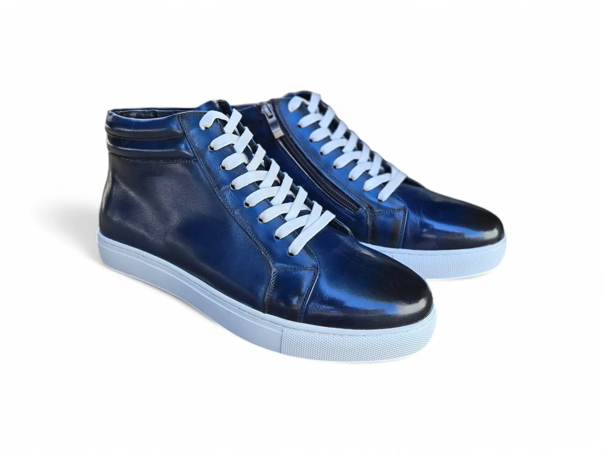 High Top Side Zipper Leather Sneakers for Men - Fashionable Casual Shoes with Comfortable Cushioning - Perfect for Streetwear, Work & Everyday Wear