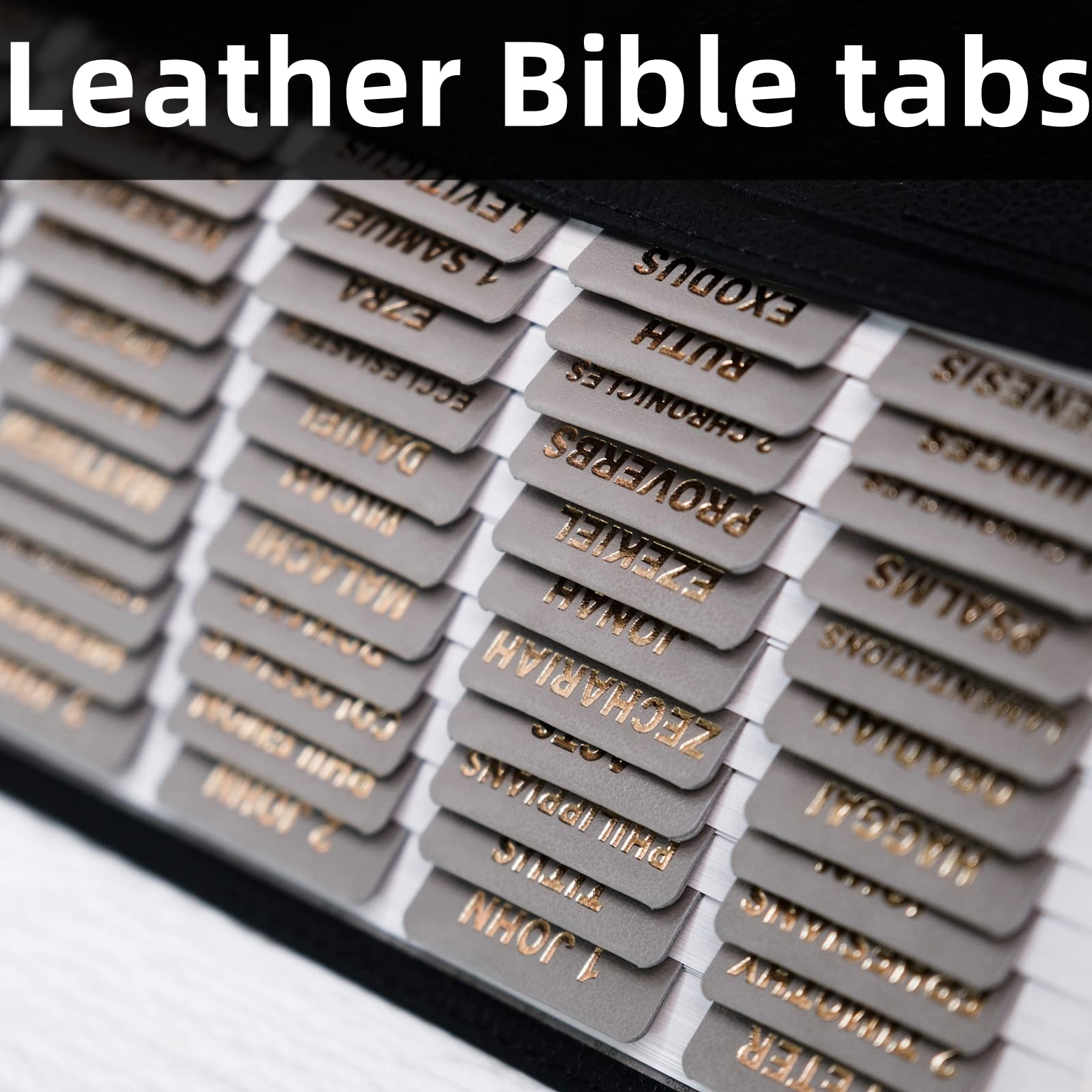Leather Bible Tabs with Gold Foil Lettering - 80 Chapter Labels for Easy Navigation | Perfect for Church & Bible Study