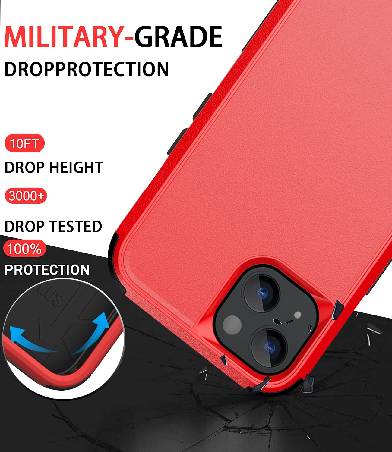 Shockproof Heavy Duty iPhone 13 Case - Drop Proof, Dust Proof Protective Phone Cover for Apple iPhone 13 (Red) | Perfect for Outdoor Adventures, Construction Work & Extreme Sports
