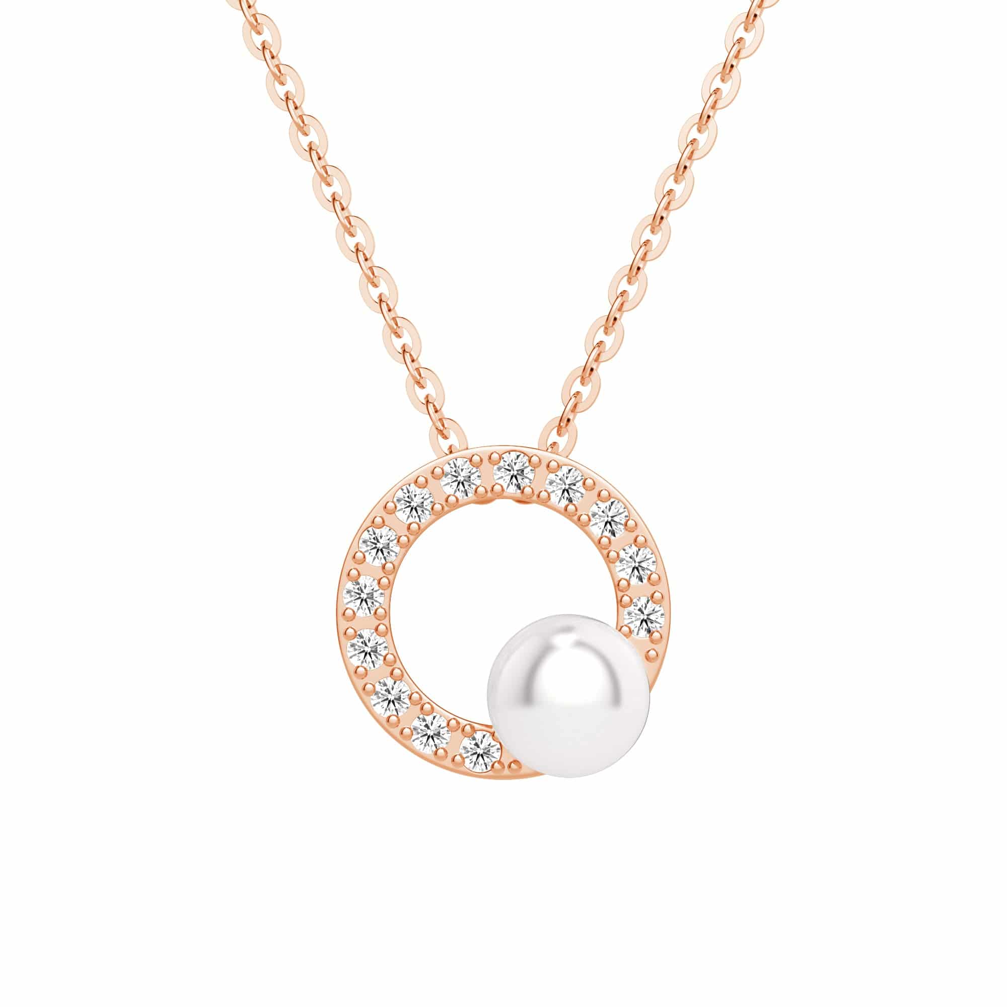 5mm Freshwater Pearl & Moissanite Circle Pendant Necklace for Women - Elegant Fashion Jewelry for Parties, Weddings & Everyday Wear