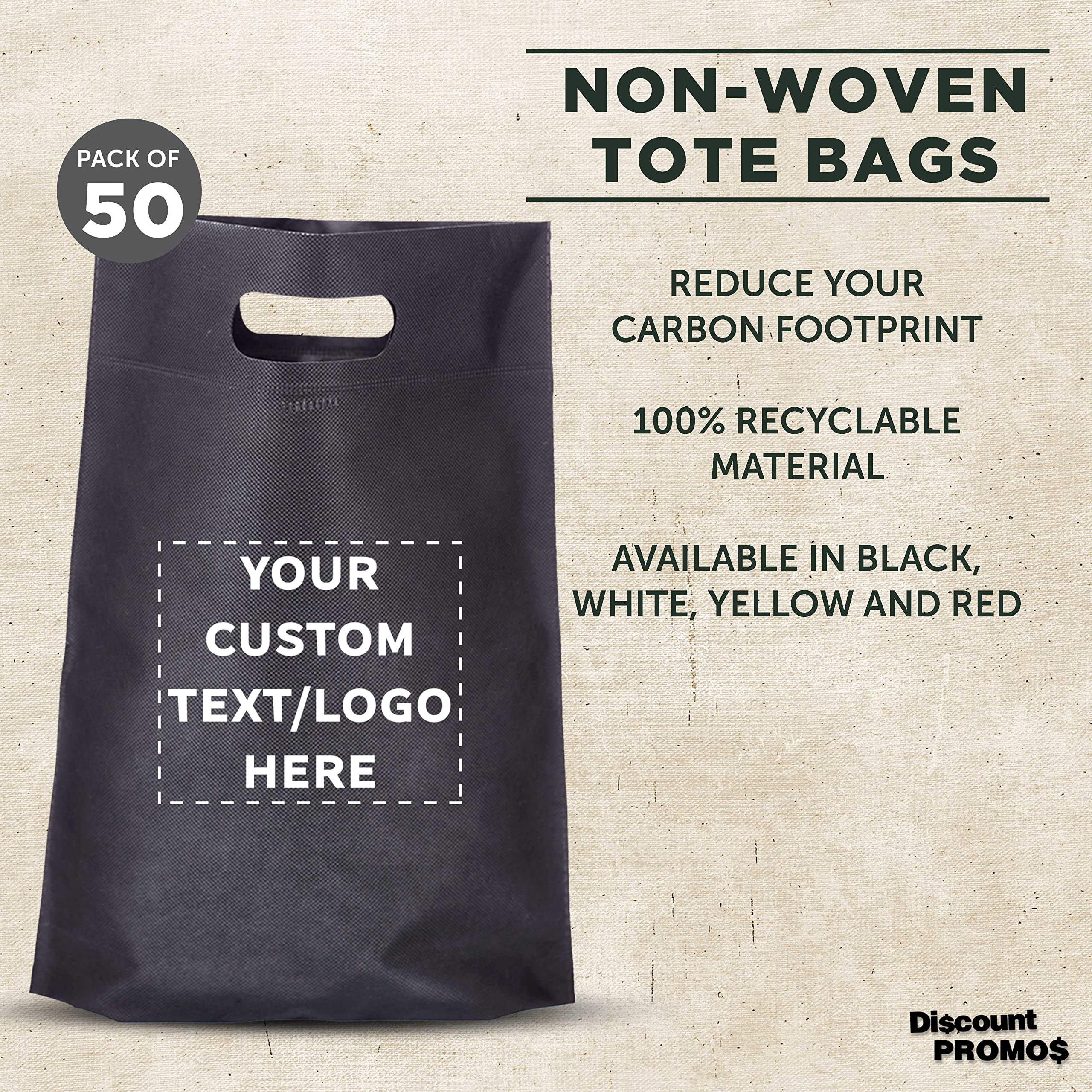 Custom Non-Woven Reusable Tote Bags - Bulk Pack of 50 Personalized Promotional Bags - Eco-Friendly Shopping, Grocery, Beach & Picnic Bags - 11