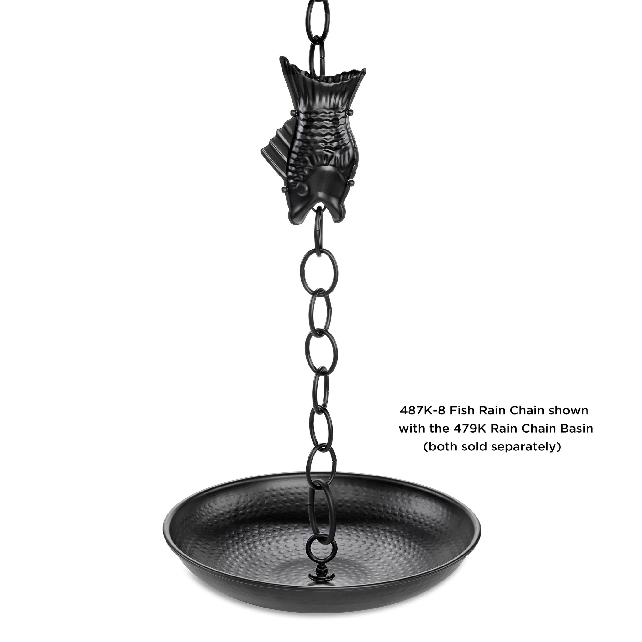 8.5ft Black Fish Rain Chain with 4 Large Decorative Figures - Perfect for Garden Waterfalls, Outdoor Decor & Zen Landscaping