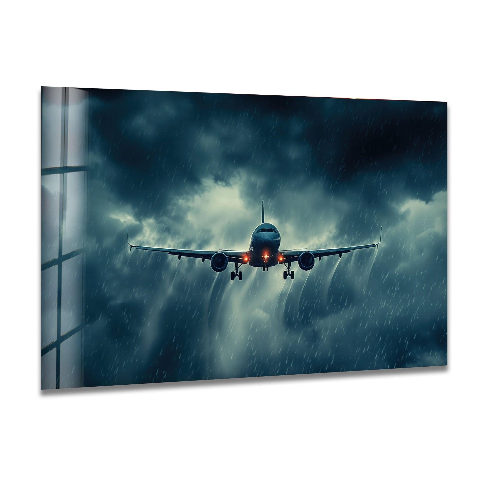 Airplane Glass Wall Art - Vintage Aviation Decor for Home & Office - Perfect for Living Room, Bedroom, or Office Wall Decor