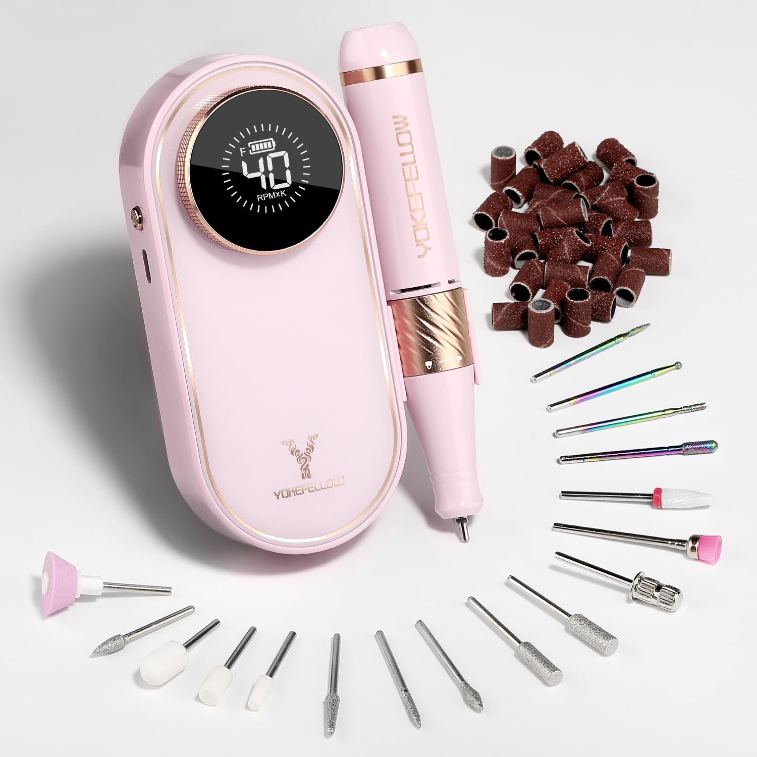YOKE FELLOW Professional Electric Nail Drill Machine - 40000 RPM Nail File with 12 Drill Bits for Acrylic Nails, Manicure & Pedicure | Perfect for Home Salon, Nail Art & DIY Nail Care