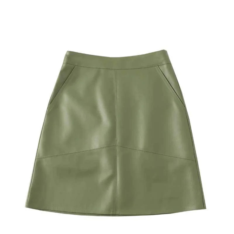 Stylish Women's PU Leather Mini Skirt - High Waist A-Line Short Skirt for Casual Wear (Black, Gray, Green) | Perfect for Fall Outfits, Date Nights & Office Chic Looks
