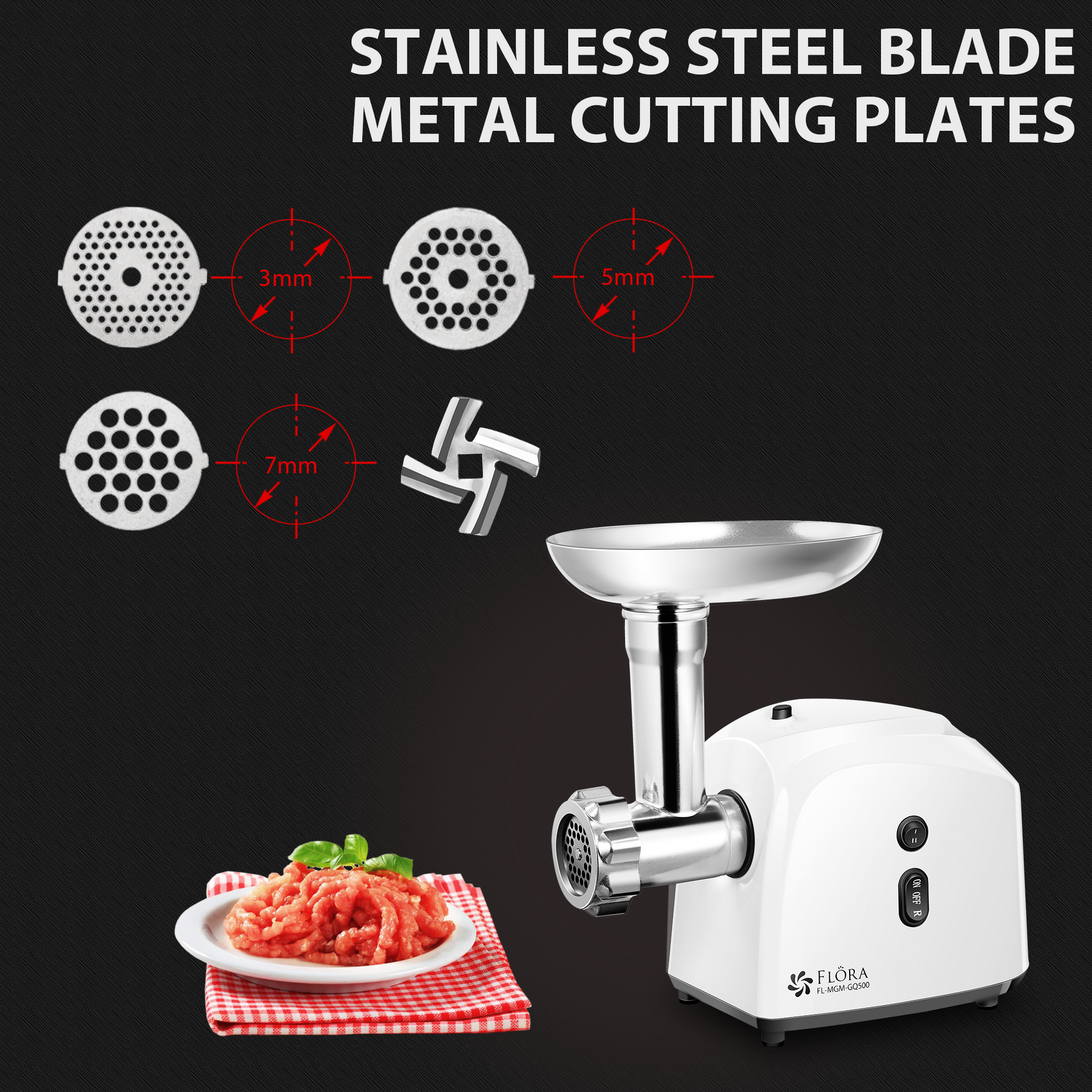 Electric Meat Grinder & Food Processor - 3-in-1 Tomato Sauce Maker, Vegetable Slicer & Shredder - Heavy Duty Kitchen Appliance for Home Cooking, Meal Prep & DIY Food Processing