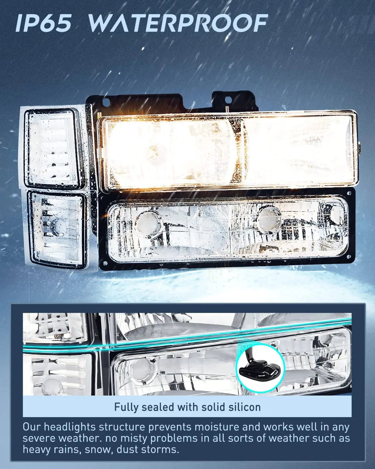 1994-1998 Chevy Silverado Tahoe Suburban C10 C/K 1500 2500 3500 Replacement Headlight Assembly - Chrome Housing with Clear Reflector - Perfect for Night Driving & Off-Road Adventures