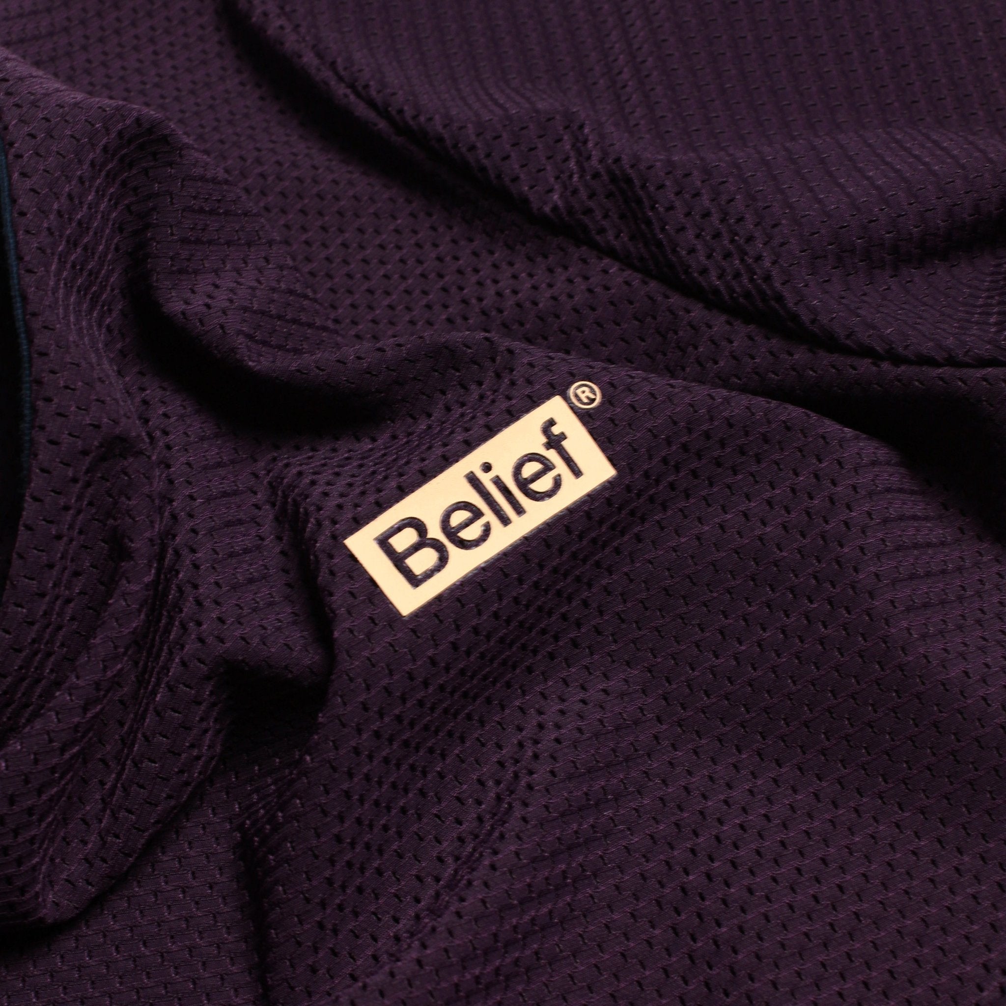 Belief NYC Box Logo Mesh Tee - Blackberry Color | Trendy Streetwear Graphic T-Shirt for Men & Women | Perfect for Casual Outfits, Summer Wear & Urban Fashion