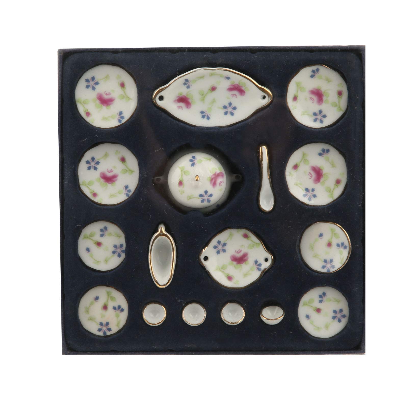 SPYMINNPOO 18-Piece Mini Ceramic Tea Set for 1:12 Scale Dollhouse - Elegant Miniature Dishes, Kitchenware & Simulation Furniture for Kids Pretend Play, Tea Parties & Model House Decor