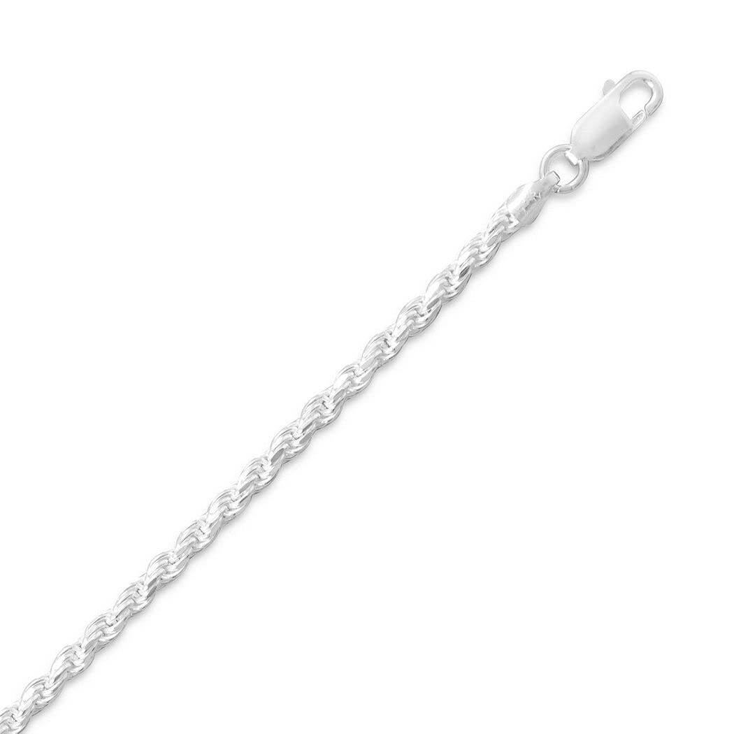 925 Sterling Silver Sparkle Cut Rope Chain Necklace for Women - 1mm, 2mm, 2.5mm, 4mm, 5mm Width & 16