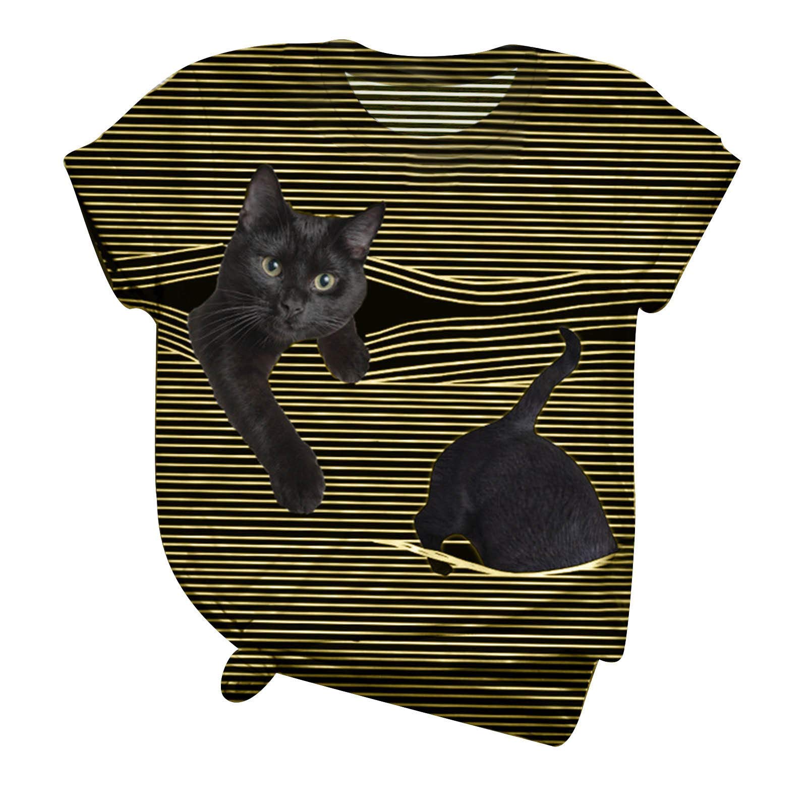 Handyulong Women's Summer Short Sleeve Cat Print T-Shirt - Casual O-Neck Blouse & Tunic Top for Teen Girls | Perfect for Beach Outings, Casual Wear, and Everyday Fashion