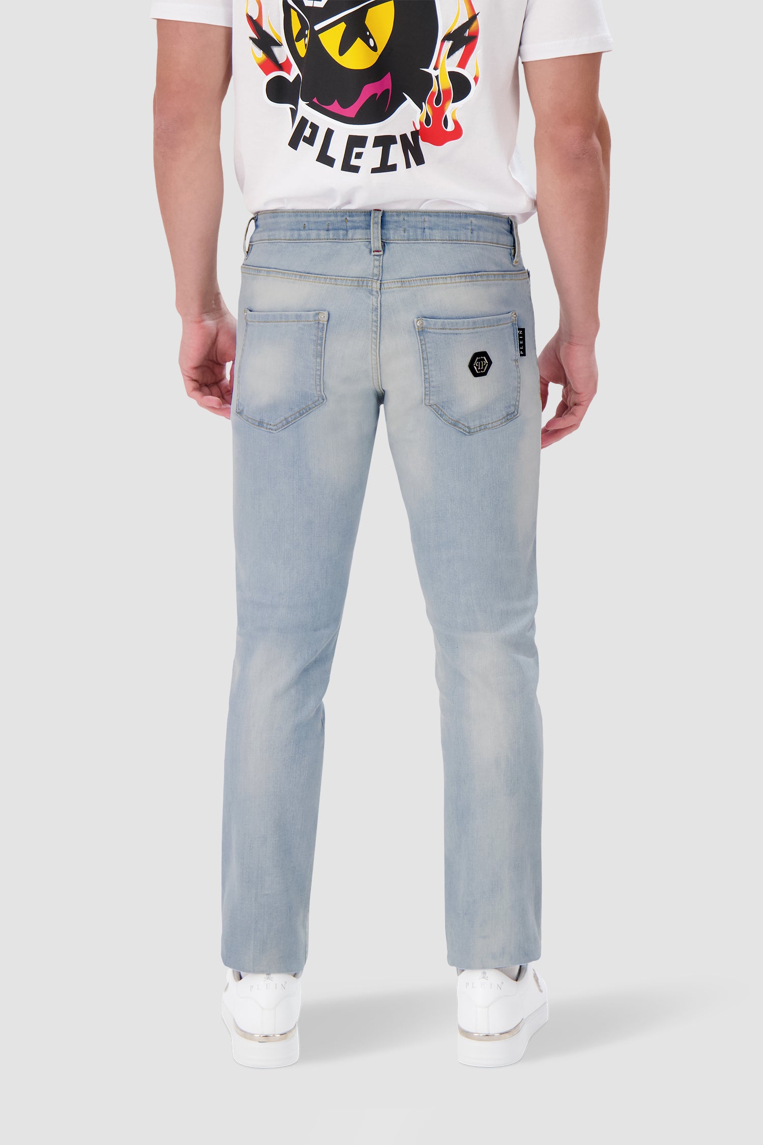 Philipp Plein Denim Super Basic Straight Trousers for Women - High Waist Stretch Jeans | Casual & Office Wear | Perfect for Everyday Outfits and Work Attire