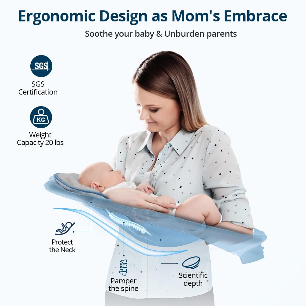 Bioby Baby Swing for Infants 0-12 Months - Portable Infant Rocker with 5 Speed Settings, Bluetooth Music, Remote Control & 5-Point Safety Harness - Lightweight Baby Bouncer for Newborns 5-20 lbs (Blue) - Perfect for Nursery, Living Room & Travel