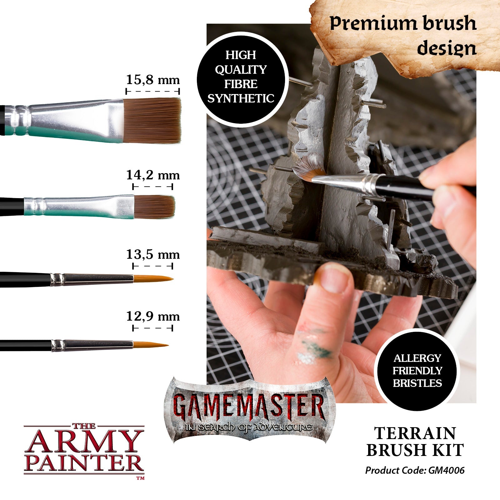 GameMaster Terrain Brush Kit - Premium Miniature Painting Brushes for Wargaming & Tabletop RPG Scenes - Perfect for Warhammer, D&D, and Model Painting