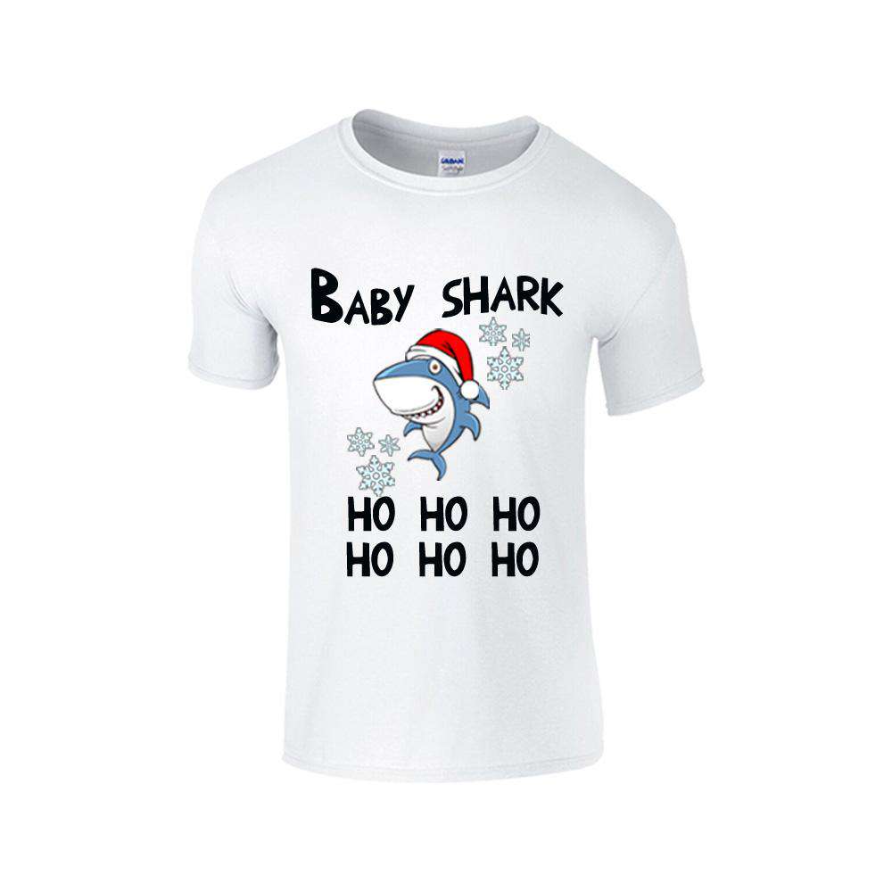 Christmas Shark Family Matching White T-Shirts - Fun Holiday Outfits for Family Photos & Festive Gatherings