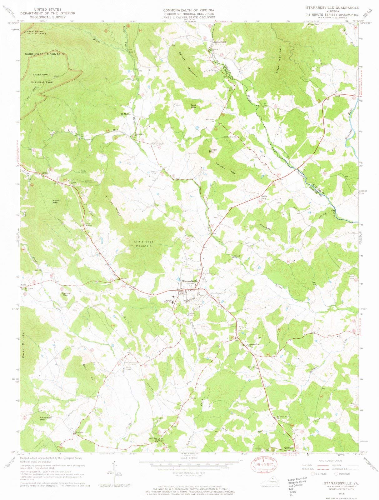 1964 Standardsville VA USGS Historical Topographic Map - Vintage Virginia Wall Art Poster 34x44 Inches - Large Framed Wall Decor for Home Office, Classroom & History Enthusiasts