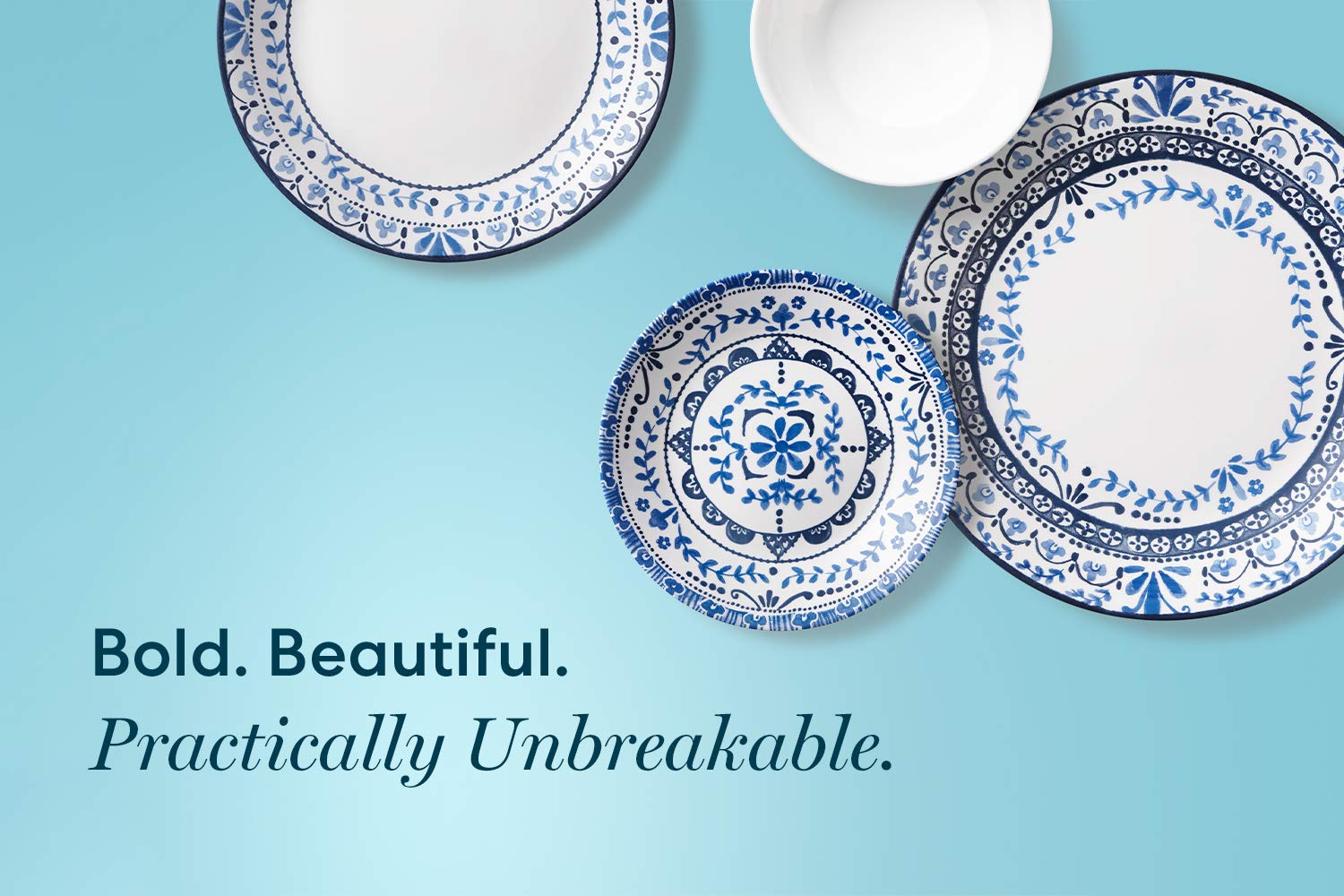 Corelle Vitrelle 9-Inch Salad Plates Set - 6-Piece Triple Layer Glass, Chip Resistant, Lightweight Round Dinner Plates in Portofino & Caspian Patterns - Perfect for Everyday Meals, Dinner Parties, and Outdoor Dining