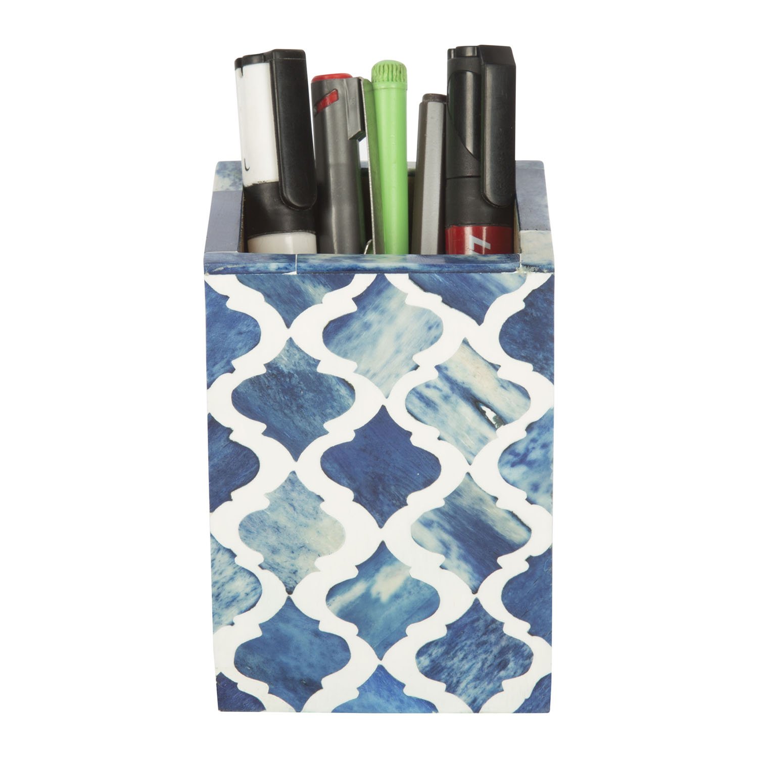 Handmade Moroccan Blue Ceramic Pen Holder & Desk Organizer - Stylish Pencil Cup for Office, Study, and Home Decor - Perfect for Writers, Students & Professionals