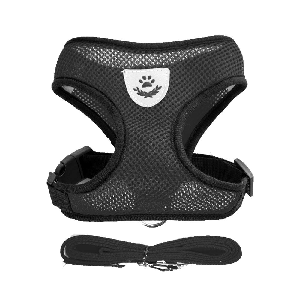 Soft Mesh Dog Harness Vest - Adjustable Reflective Small Dog Harness with Padded Vest & Leash for Night Walks (Black) | Perfect for Small Breeds, Puppy Training & Outdoor Adventures