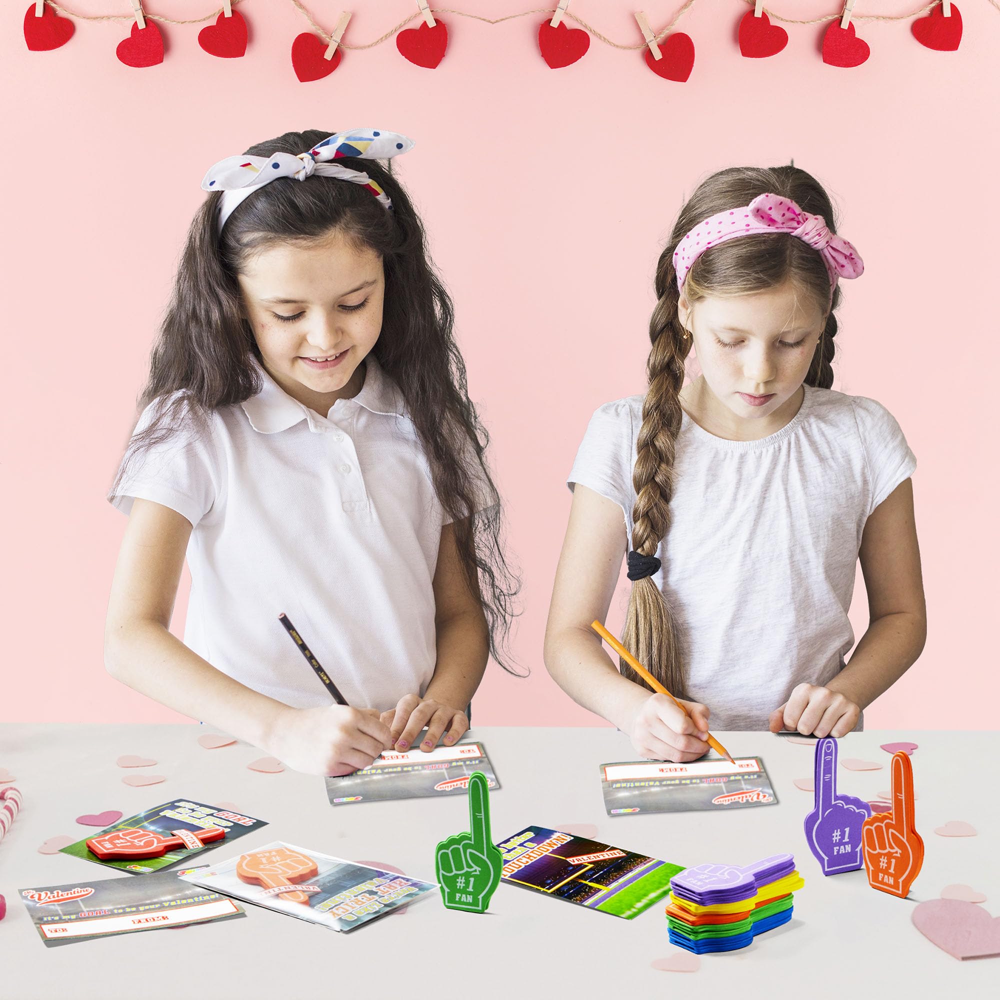 JOYIN 28 Pcs Valentine's Day Foam Fingers with Greeting Cards for Kids - Classroom Exchange Gifts, Holiday Party Favors & Reward Prizes - Perfect for School Celebrations, Valentine's Parties & Classroom Activities
