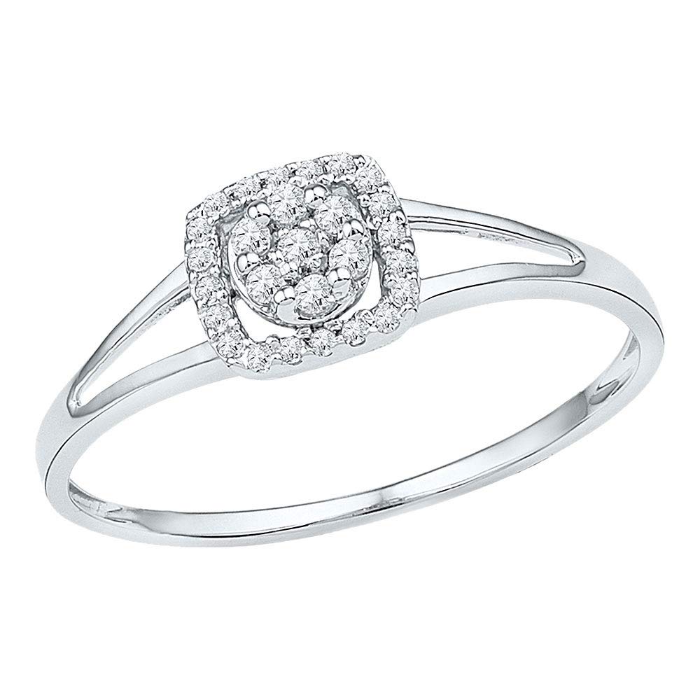 10K White Gold Women's Round Diamond Cluster Ring - 1/10 CTTW Square Frame Engagement Ring for Anniversary, Wedding & Special Occasions