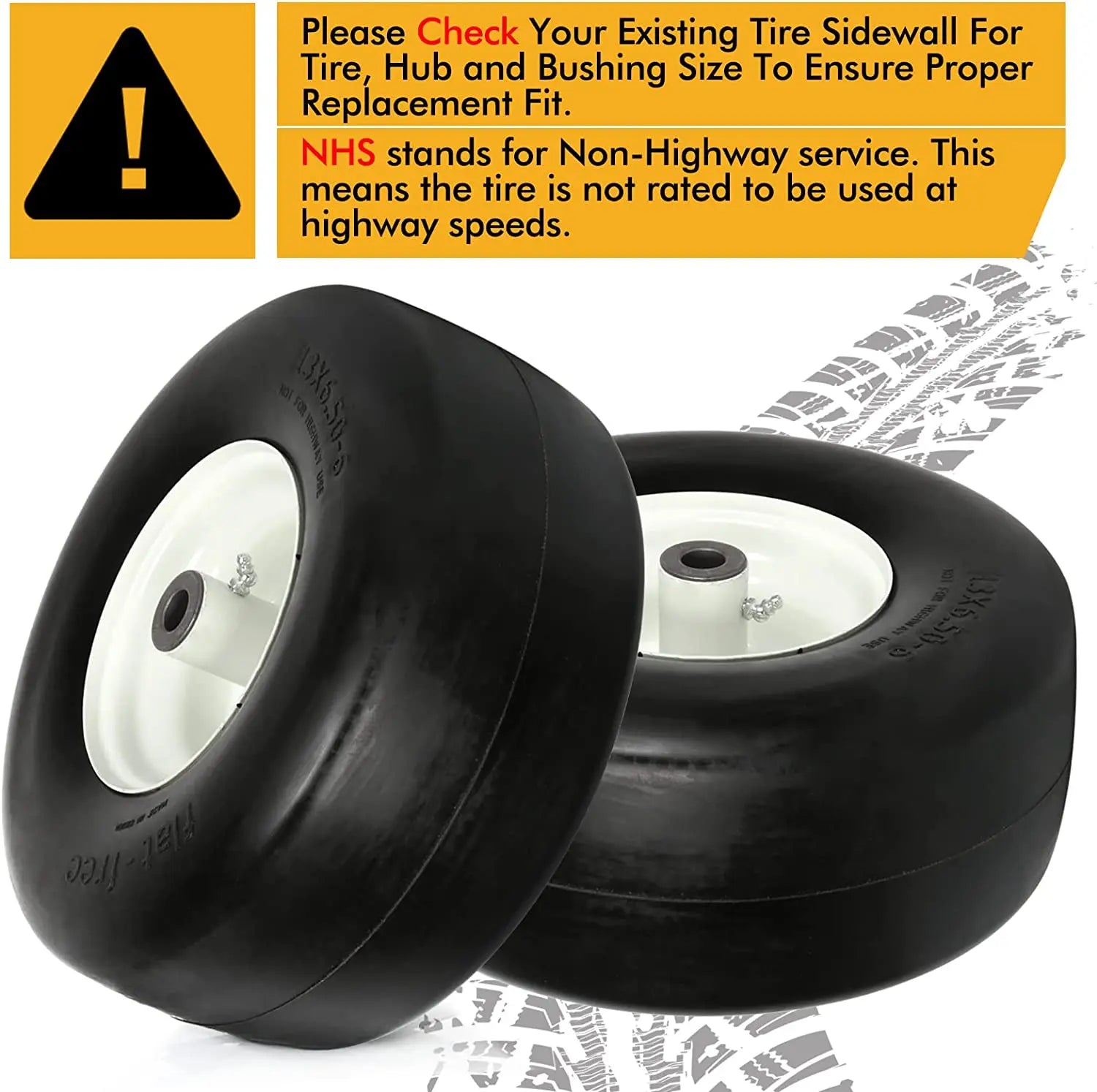 13x6.50-6 Flat Free Lawn Mower Tires with Rim - 5.5