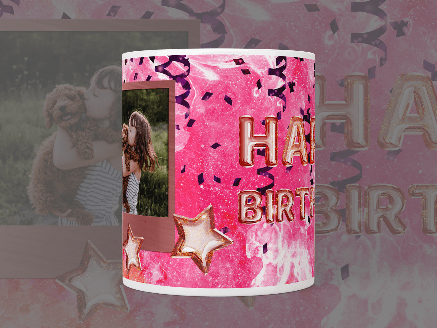 Personalized Happy Birthday Photo Mug with Pink Balloons - Custom Gift for Her, Mom, Wife - Perfect for Birthdays, Anniversaries & Special Occasions