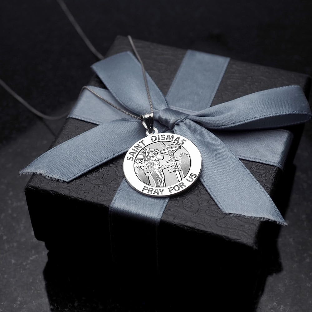 Saint Dismas Religious Medal Pendant - Sterling Silver, 10K & 14K Gold Options - Round Christian Jewelry for Protection - Perfect Gift for Men & Women - Ideal for Daily Wear, Baptisms & Spiritual Blessings