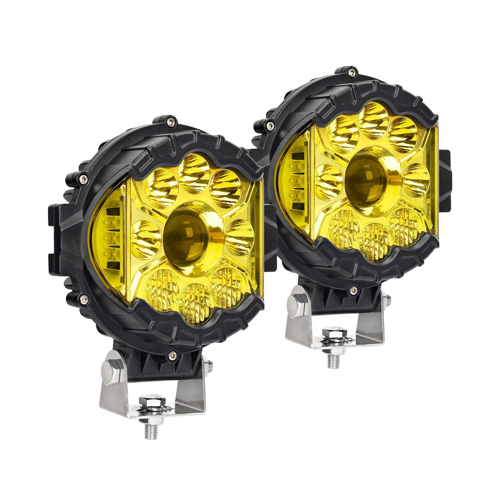 SUPAREE 7 Inch 16,000 Lumen Amber LED Off Road Lights for Jeep Wrangler Trucks & SUVs - 3300K Cool White & Amber Spot Side Shooter Fog Lights (Pack of 2) - Perfect for Night Driving, Off-Roading & Adventure Camping