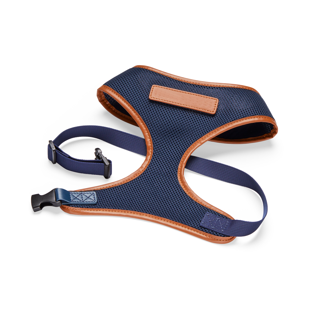 Premium Navy Blue Dog Harness with Tan Trim - Adjustable, Reflective & Padded for Small to Large Dogs - Perfect for Walking, Hiking & Outdoor Adventures