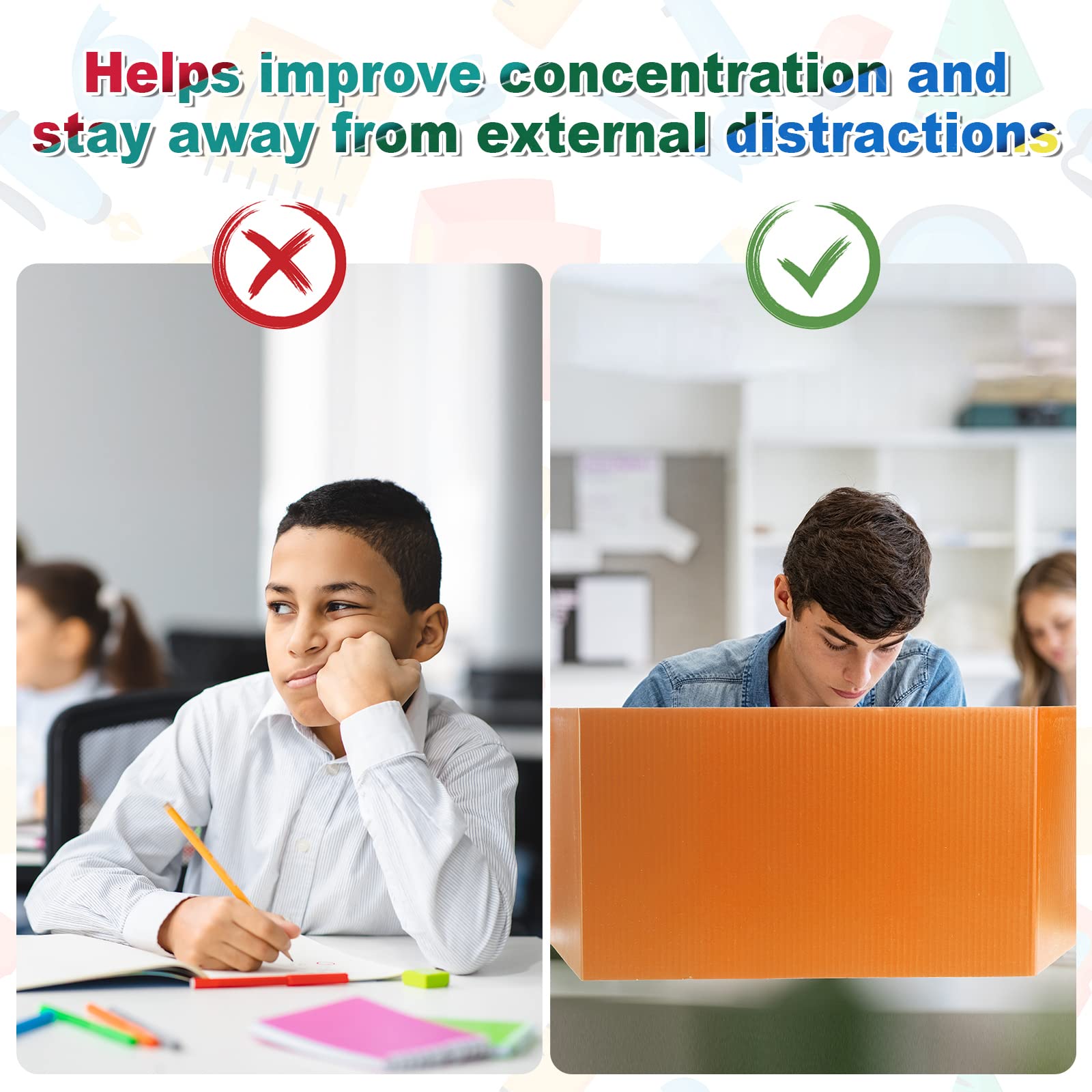 SATINIOR 36 Pack Student Desk Privacy Dividers - 12 Colors, 16 x 12 Inch Trifold Classroom Partitions for Study Carrels, School Desks & Testing - Perfect for Focus, Quiet Reading & Individual Workspaces