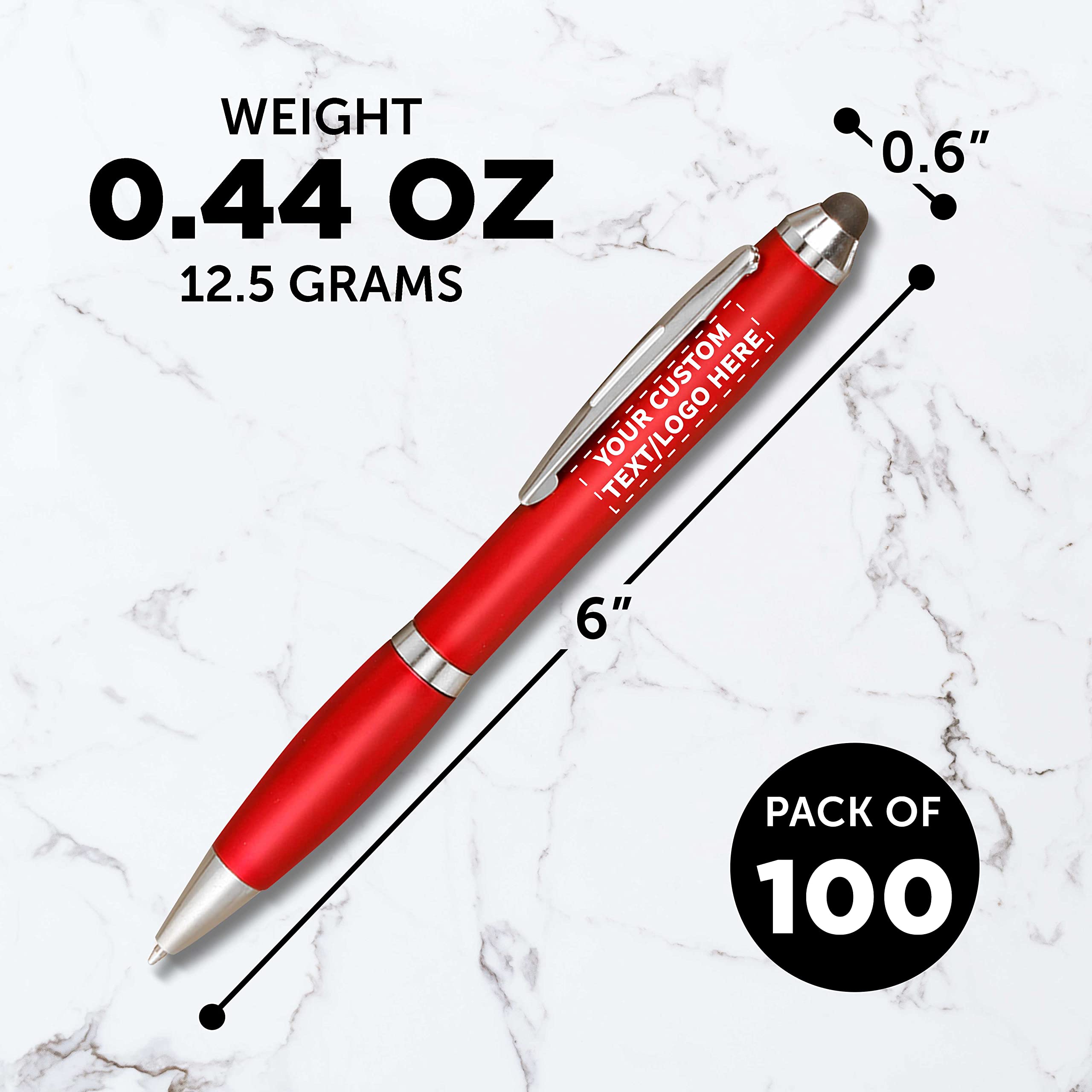 Custom Plastic Stylus Pens Bulk Pack of 100 - Personalized Black Ink Pens for Office, School & Business | Great for Tradeshows, Events & Giveaways | Premium Quality Stylus Pen Set for Digital Devices & Signatures