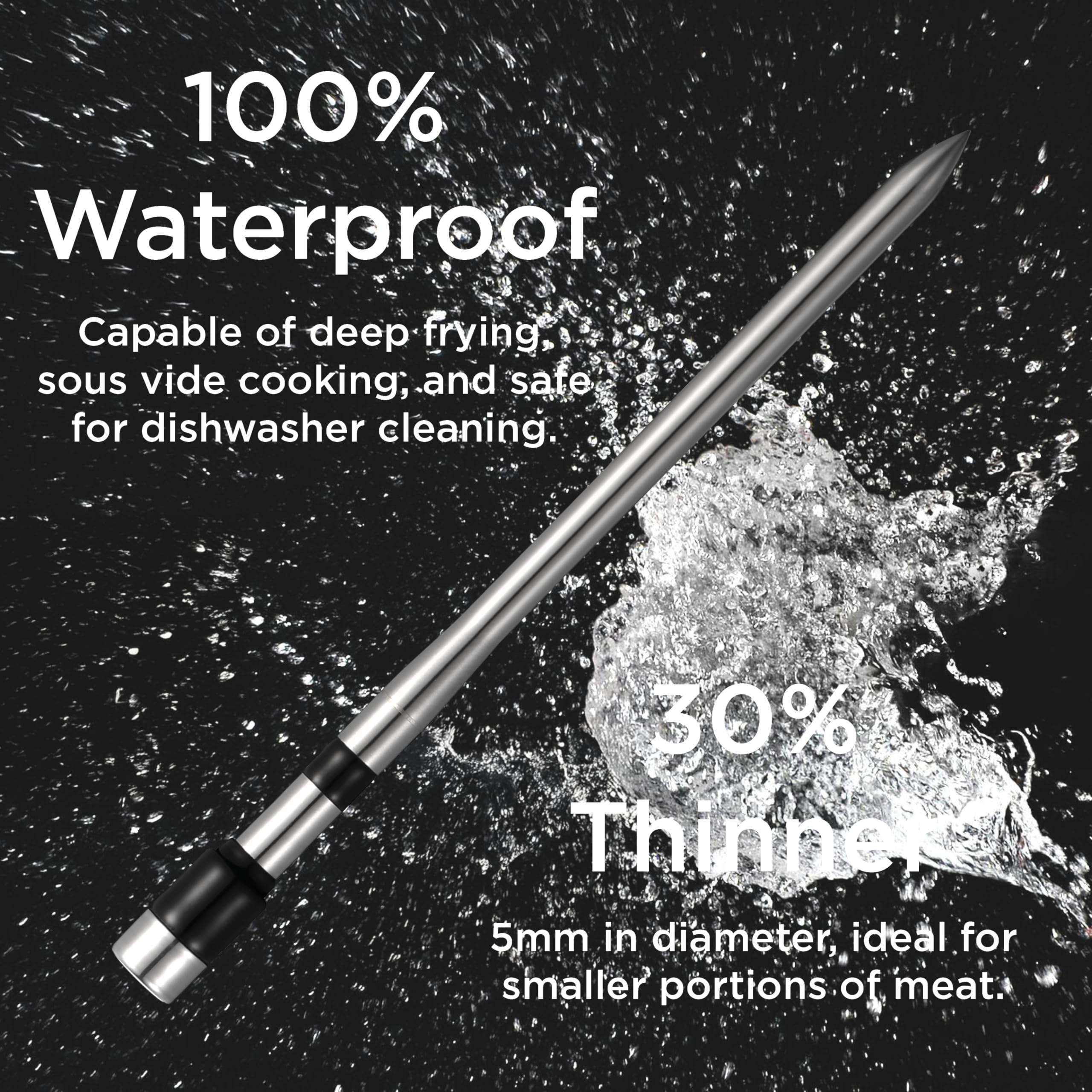 Wireless Meat Thermometer with Digital Probe - Bluetooth BBQ Thermometer for Grilling, Smoking & Oven Cooking - 800ft Range, Internal & Ambient Temp Monitoring - Perfect for Outdoor Cooking, Backyard BBQs & Kitchen Use (Black)