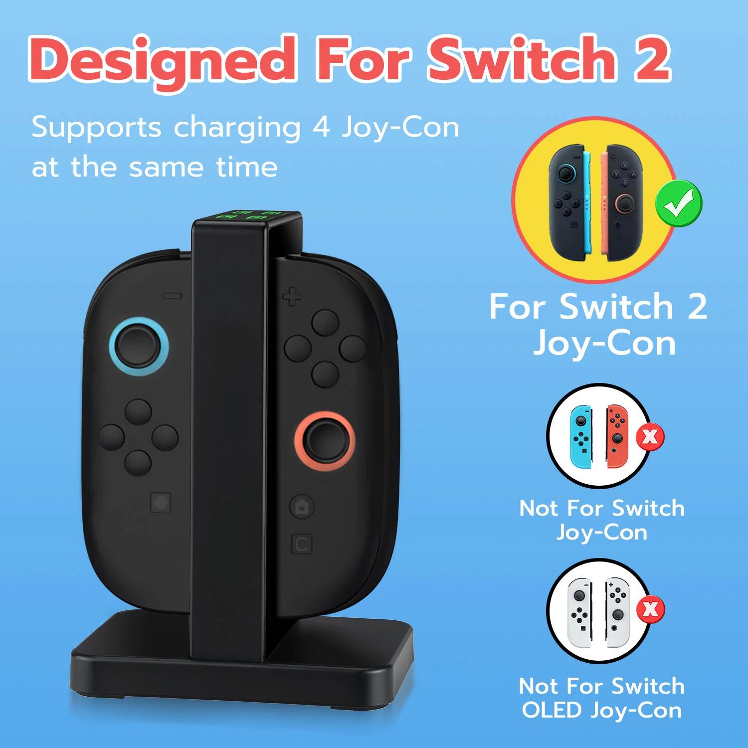 DOBE Charging Dock for Nintendo Switch & Switch OLED - Fast Charging Station for 2 Joy-Con Controllers (Black, TNS-3192B) | Perfect for Gaming Sessions & Travel Accessories