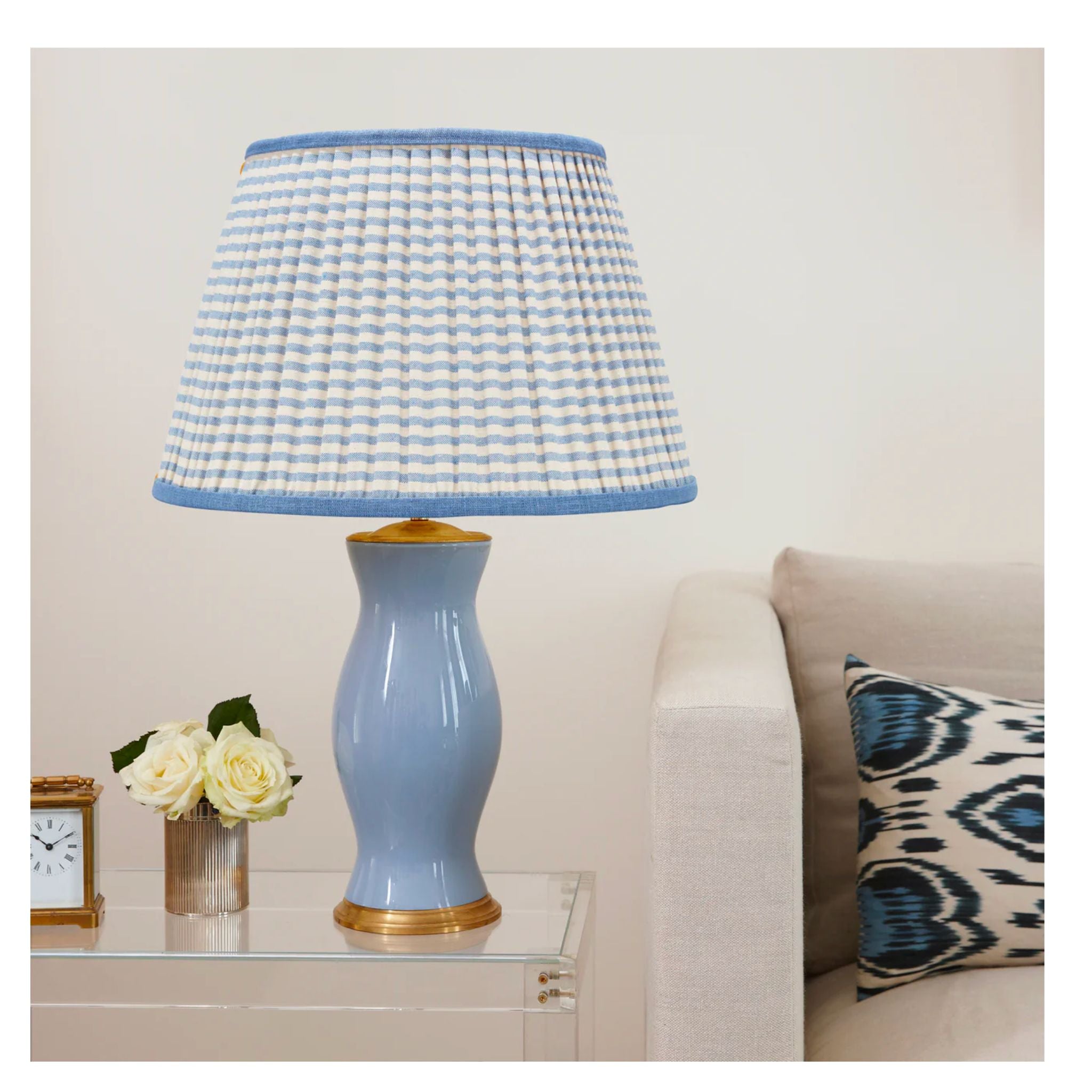 Blue Striped Pleated Lamp Shade - Multiple Sizes Available for Bedroom, Living Room & Office Lighting Decor