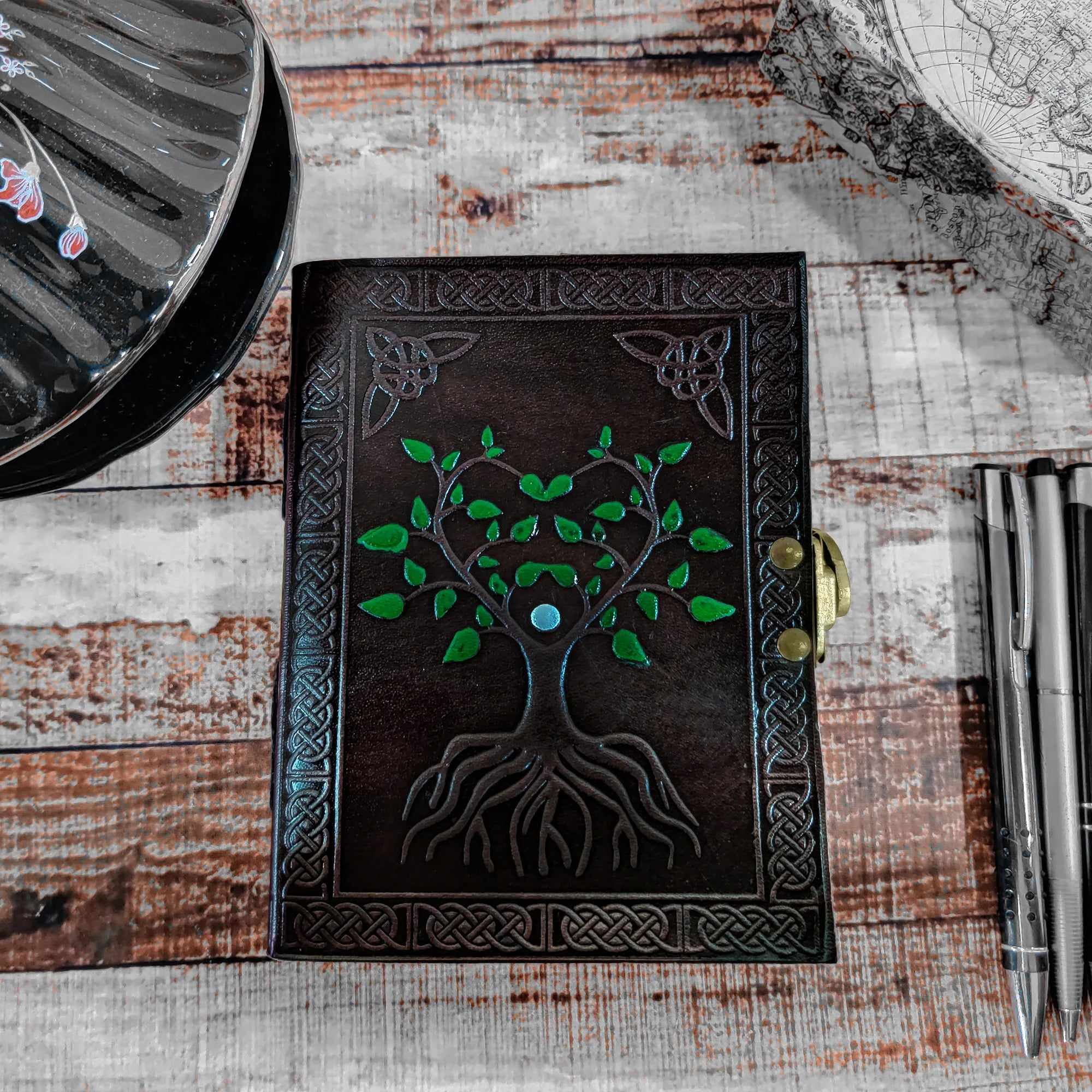 Hand Painted Sacred Tree of Life Leather Journal - Spiritual Diary & Travel Notebook for Meditation, Yoga, and Gift Giving