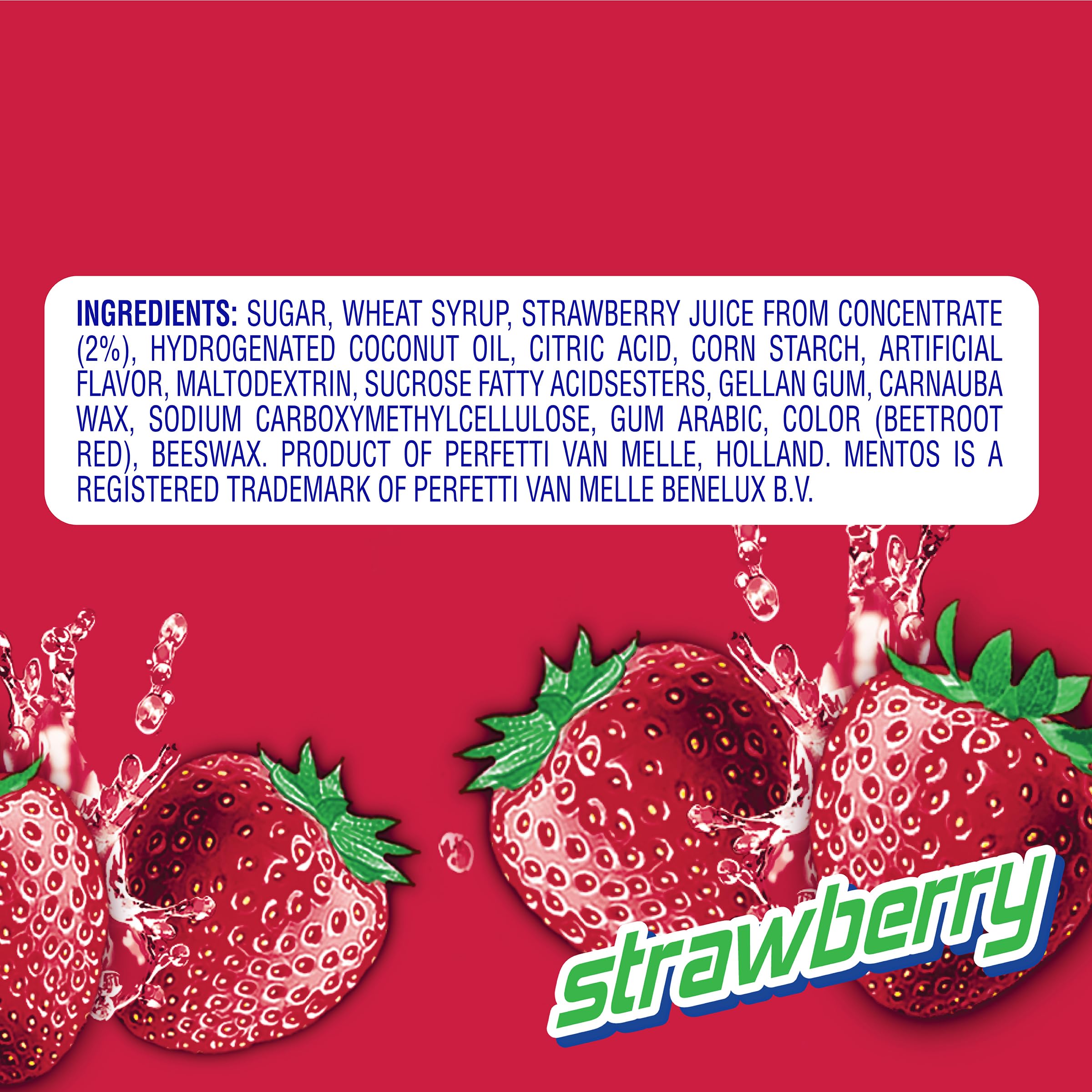 Mentos Chewy Mint Candy Roll - Strawberry Flavor, Non-Melting, 14 Count (Pack of 15) - Perfect for Parties, Office Snacks & On-the-Go Treats