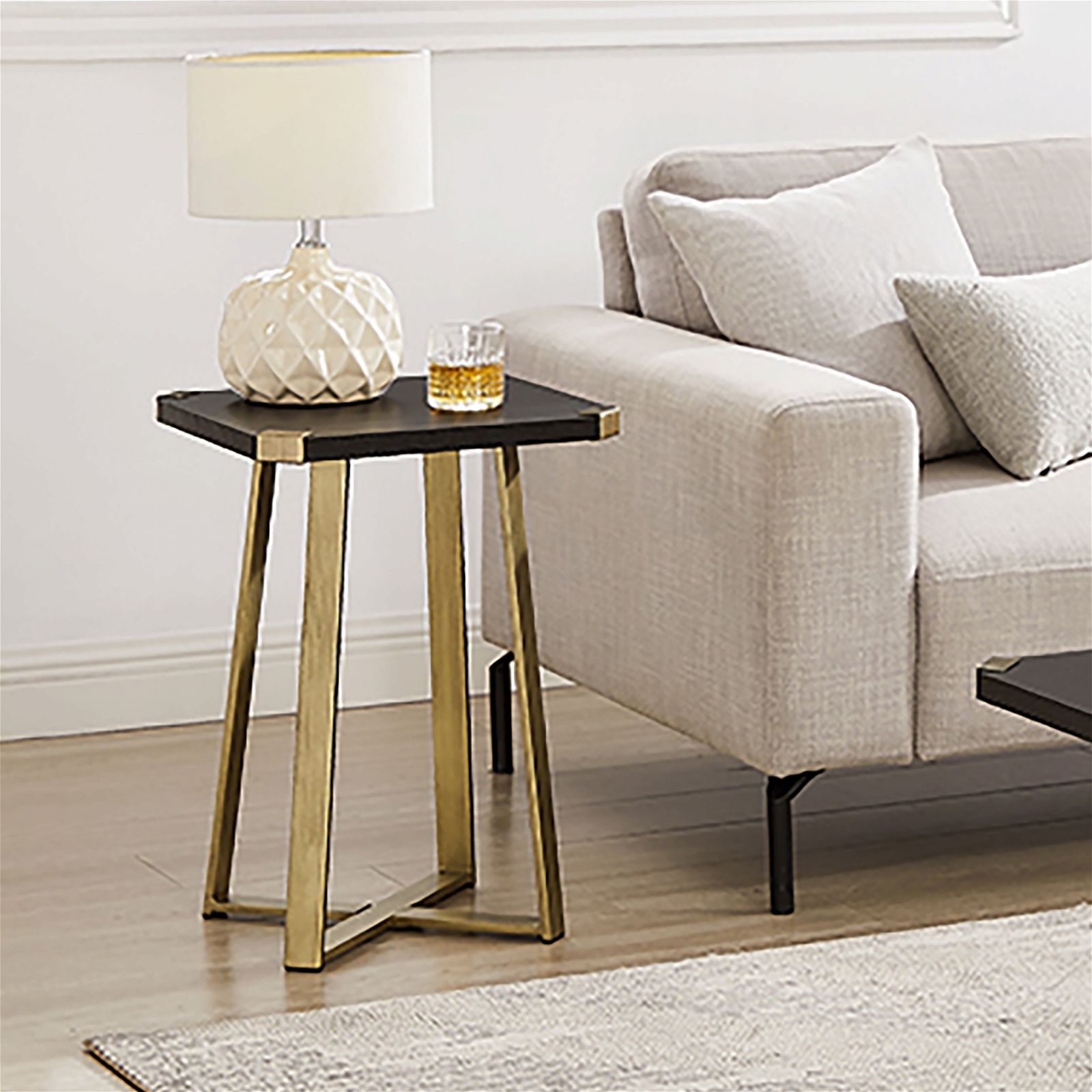 Criterion Capri Square End Table - Black Oak & Gold Finish, Modern Side Table for Living Room, Bedroom, or Office Decor