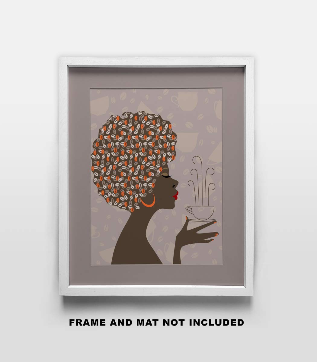 African American Woman Coffee Art Print - 11x14 Unframed Wall Decor for Kitchen, Office, Dorm - Inspirational Home & Gift Under $15 - Perfect for Coffee Lovers & Modern Interior Design