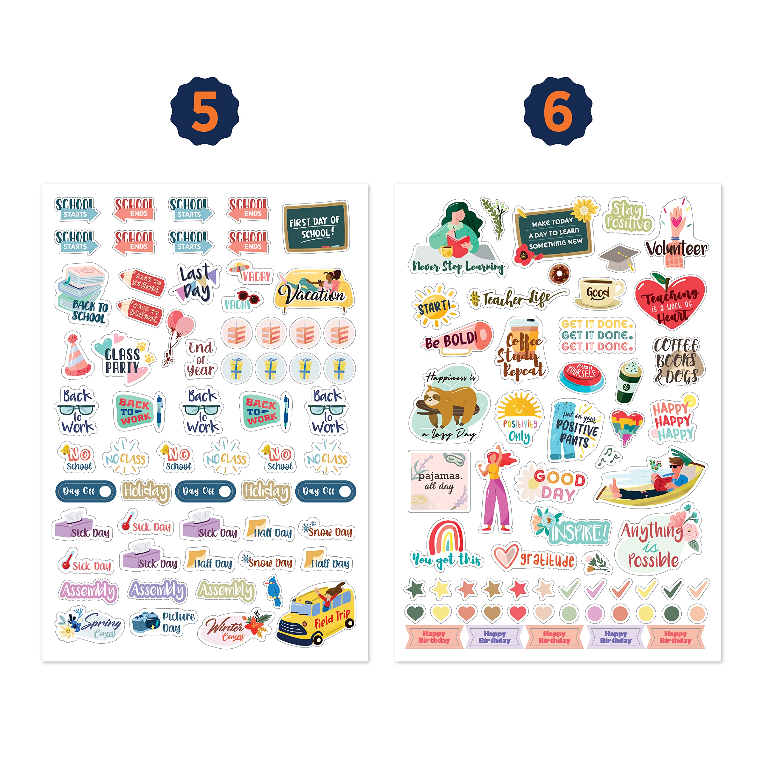 Back to School Teacher Planner Stickers - Cute Happy Planner Productivity Stickers for Students, Educators & Homeschoolers - Perfect for Classroom Organization, Lesson Planning & DIY Planners