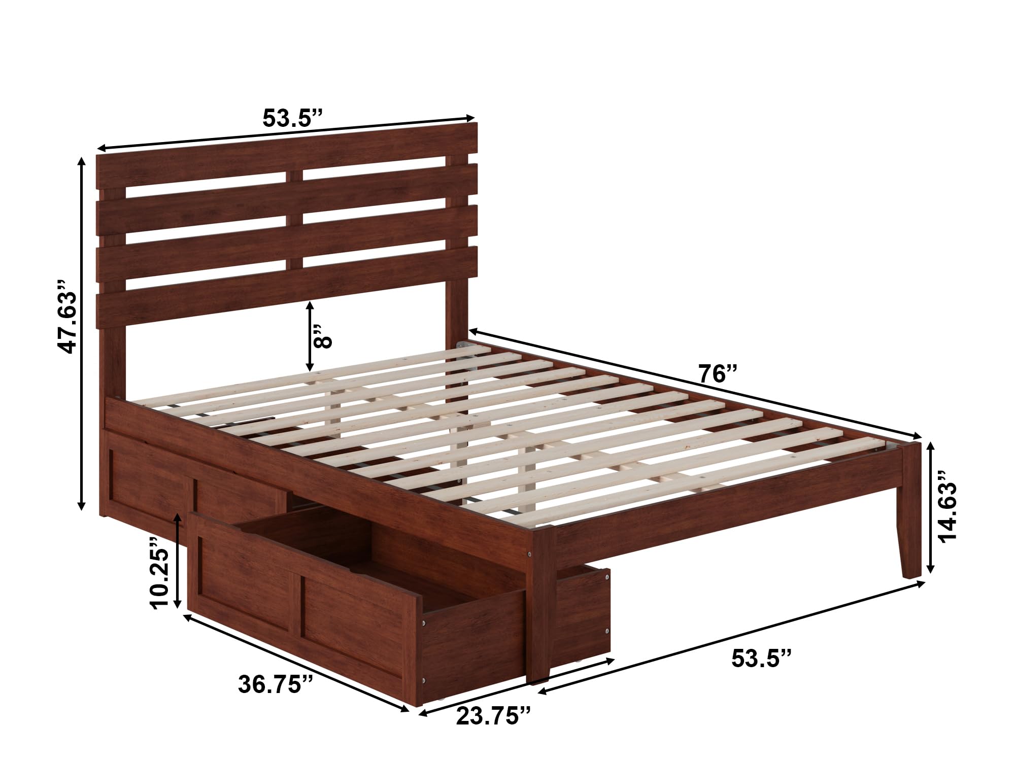 AFI Oxford Full Size Platform Bed with Storage Drawers & USB Charging Station - Walnut Finish Modern Bedroom Furniture for Small Spaces & Apartment Living