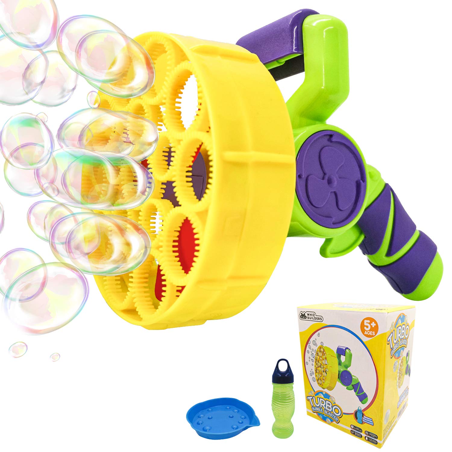 Bubble Machine for Kids - Manual Hand-Operated Bubble Blower Toy with Solution Refill | BPA-Free, Lightweight Outdoor Backyard Toys for Toddlers | No Battery Needed | Perfect for Birthday Parties, Park Play & Summer Activities (Bubble Fish, Yellow)