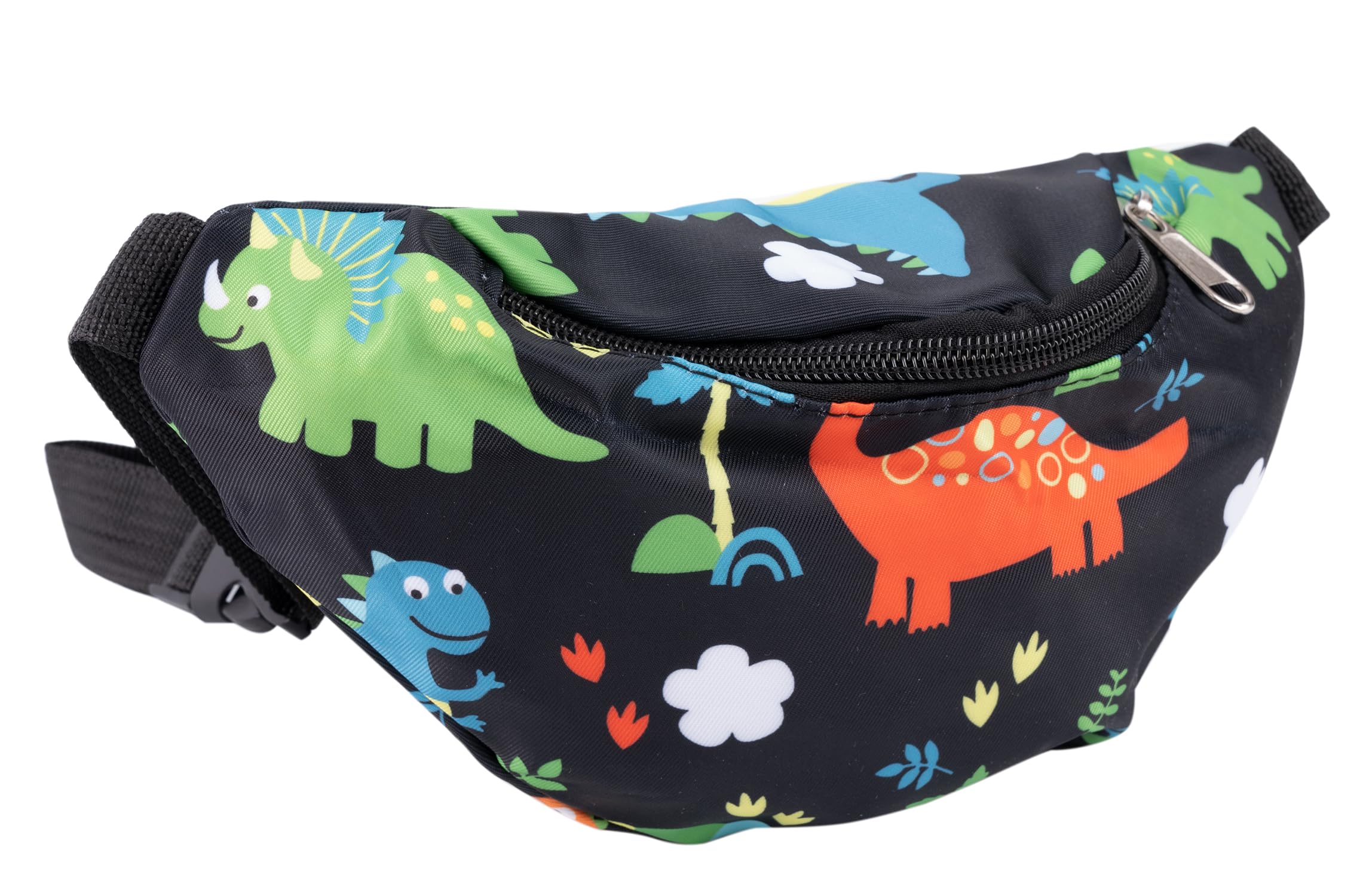 **Dinosaur Fanny Pack for Kids - Adjustable Crossbody Chest Bag for Boys & Girls Ages 3-11, Cute Nylon Shoulder Bag (Black Dinosaur Design) - Perfect for School, Travel & Outdoor Adventures**